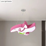 Kids Cartoon Pterosaur/Tyrannosaurus Led Chandelier - Acrylic Pink/Blue Hanging Light Fixture
