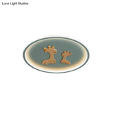 Kids Deer Pattern Oval Flush Mount Light - Acrylic Led Ceiling Lamp For Bedroom (Blue/Pink/Black)