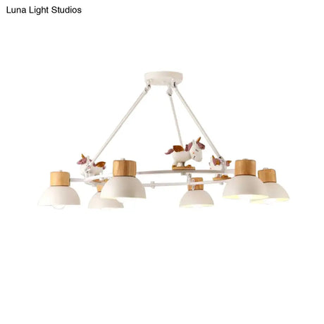 Kids Domed Pendant Chandelier: Metal 3/6-Light Suspension Lighting With Deer/Horse Decor In