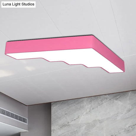 Kid’s Led Acrylic Flush Mount Ceiling Lamp In Blue/Pink/Yellow With Ladder Design