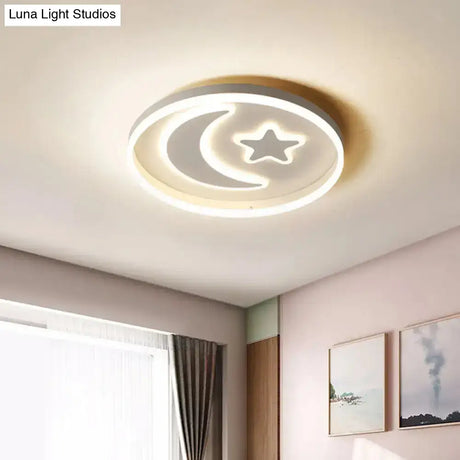 Kid’s Led Ceiling Light With Moon-Star Pattern - Acrylic Flush Mount Lighting For Bedrooms