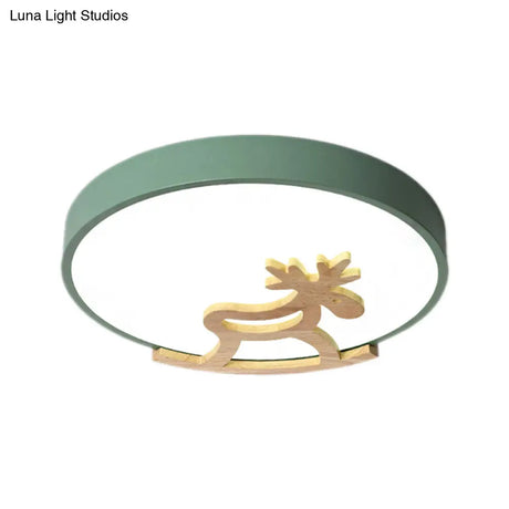 Kid’s Led Deer Flush Mount Ceiling Light In Gray/White With Acrylic And Wood Accents