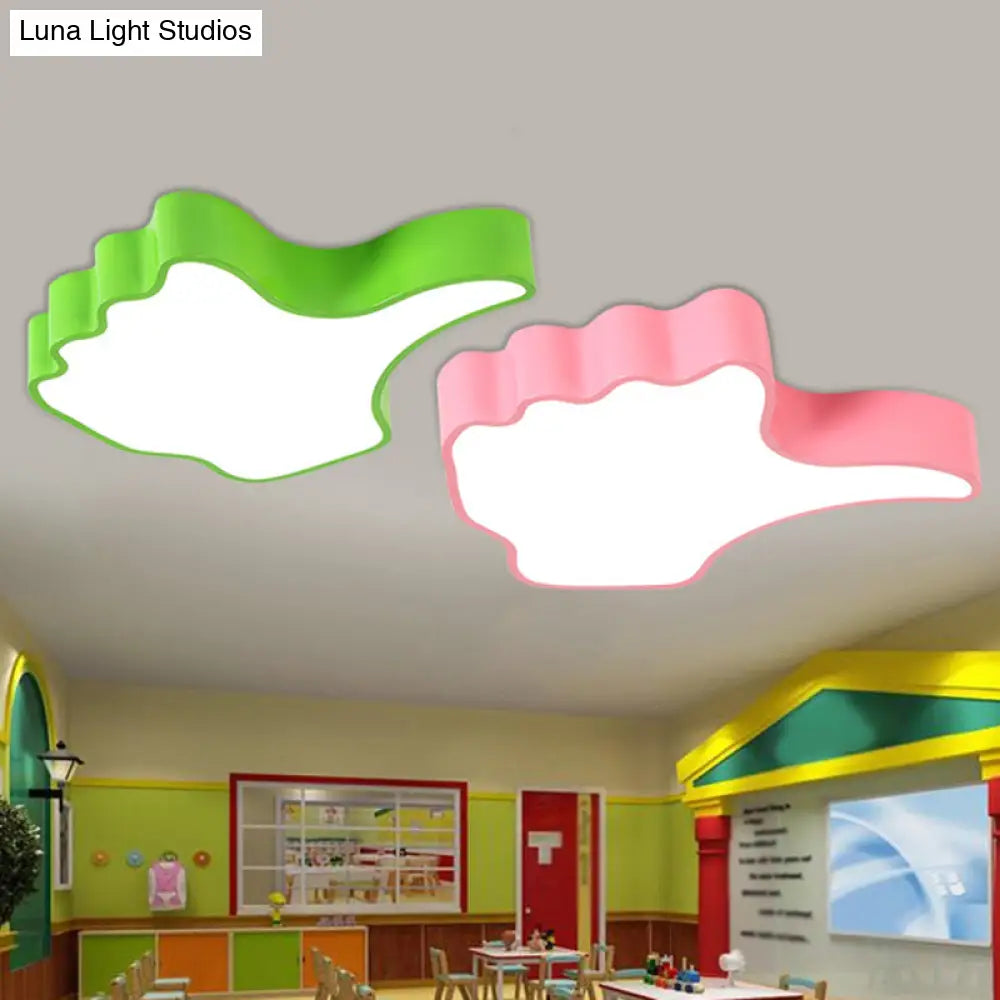 Kids Led Flush Mount Ceiling Light - Fun Thumb - Up Shade Design For Nursery