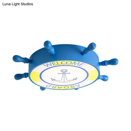 Kids Led Flush Mount Ceiling Light With Rudder Acrylic Shade - Blue/Yellow 16’/19.5’ Wide