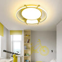 Kids Led Flush Mount Lamp With Metal Ring - Pink/Yellow Pendant Light Featuring Acrylic Bee Shade