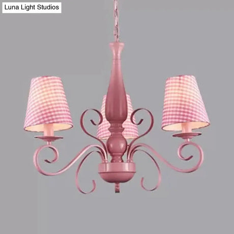 Kids Pink Chandelier: Girl Bedroom Metal Shade Tapered 3 Lights Hanging Light