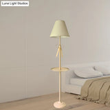 Kids Pink/Yellow Conical Standing Floor Light With Pleated Fabric Shade And Table - 1 Bulb