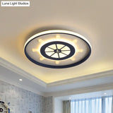 Kids Rudder Flush Mount Lamp In Blue With Led Lighting - 18/23.5 Width Metallic Finish / 18 White