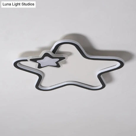 Kid’s Star Flush Ceiling Light: Cartoon Acrylic Black/Blue/Pink Led Lamp (Warm/White Light)