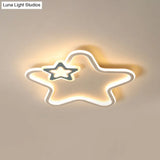 Kid’s Star Flush Ceiling Light: Cartoon Acrylic Black/Blue/Pink Led Lamp (Warm/White Light)