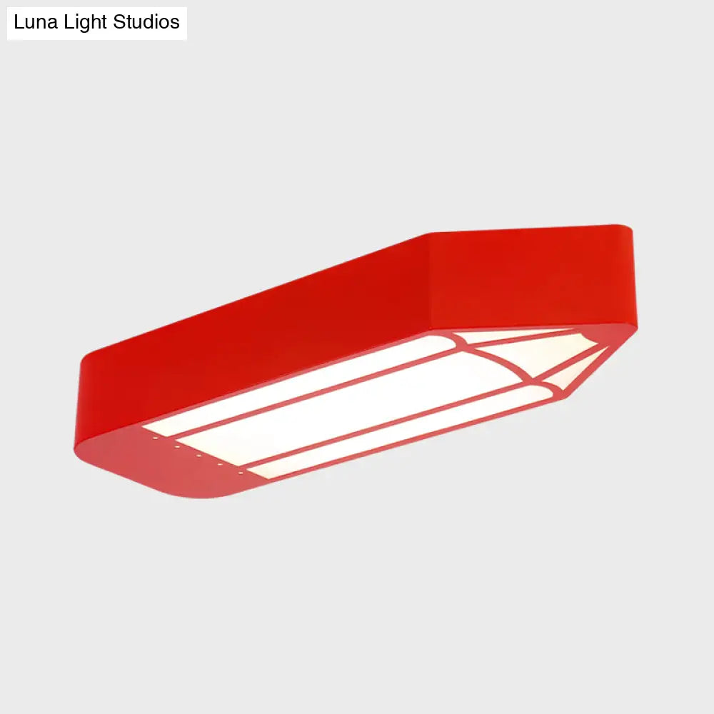 Kids Style Led Flush Mount Ceiling Light For Nursery School - Red/Blue/Green Pencil Design