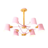 Kids Wood Chandelier: Macaron Style Hanging Fixture For Bedroom With Rod And Tapered Shade 6 / Pink