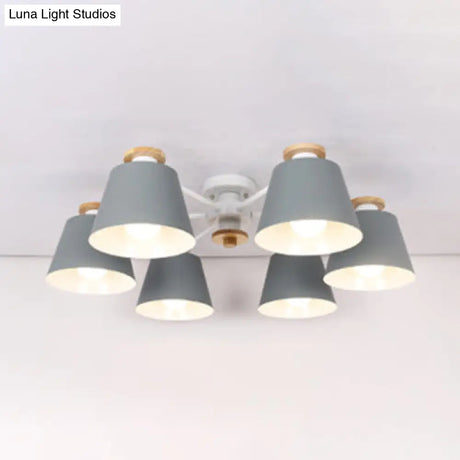 Kindergarten Foyer Chandelier: Bucket Shade Multi-Head Metal Hanging Light