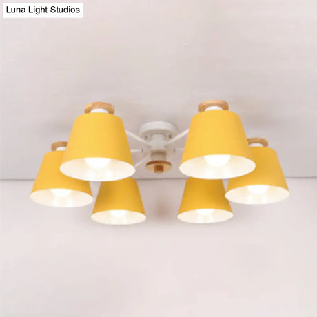 Kindergarten Foyer Chandelier: Bucket Shade Multi-Head Metal Hanging Light