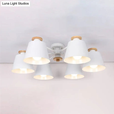 Kindergarten Foyer Chandelier: Bucket Shade Multi-Head Metal Hanging Light