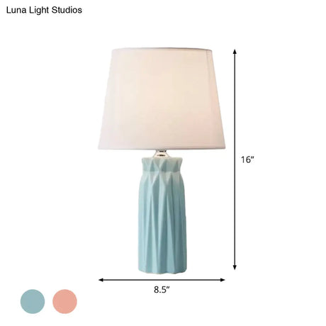 Ksora - Pink/Blue Fabric Cone Reading Light Modernism 1-Bulb Night Table Lamp With Ceramic Base