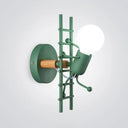 Ladder Stick Man Wall Mounted Metal Light - Decorative 1-Head Bedside Lighting Grey