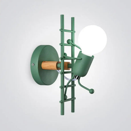 Ladder Stick Man Wall Mounted Metal Light - Decorative 1-Head Bedside Lighting Grey