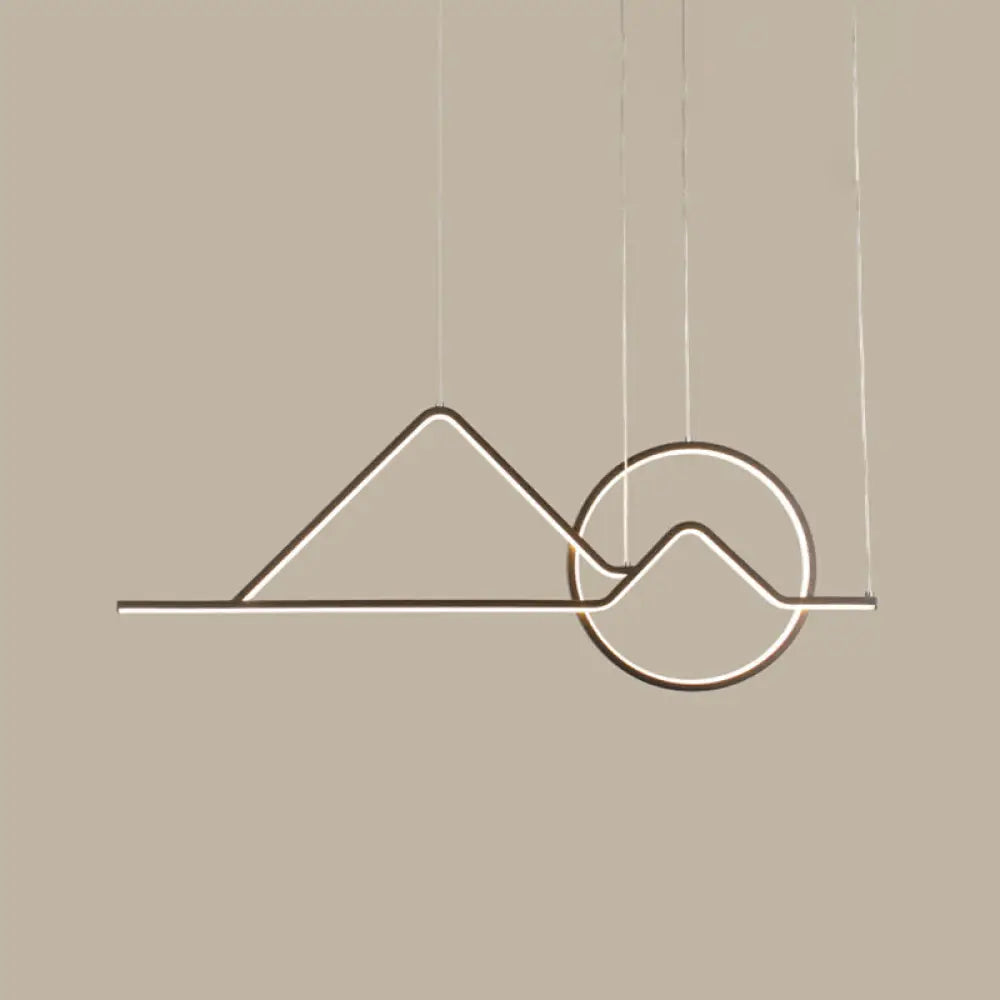 Minimalist Metal Pendant Light In Landscape Line Art Design - Black/Gold Led Hanging Lamp