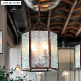Lantern Frosted Glass Pendant Lamp - Retro 4-Bulb Antique Copper Chandelier