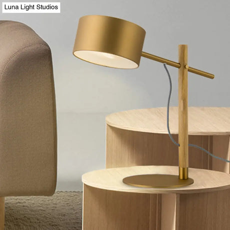 Lara - Colonial 1 Light Drum Shade Wood Table Lamp Colonialism Gold Aluminum Night With Base For