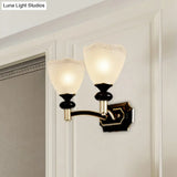Latticed Glass Cone Up Wall Lamp - Translucent Farmhouse Style Black/Gold 1/2 Light Indoor Mount