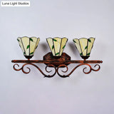 Leaf Pattern 3-Light Tiffany Wall Sconce For Corridor With Stained Glass