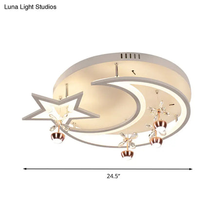 Led Acrylic Flush Ceiling Light - Modern Style White Star Moon Bedroom Lamp In 3 Color Options