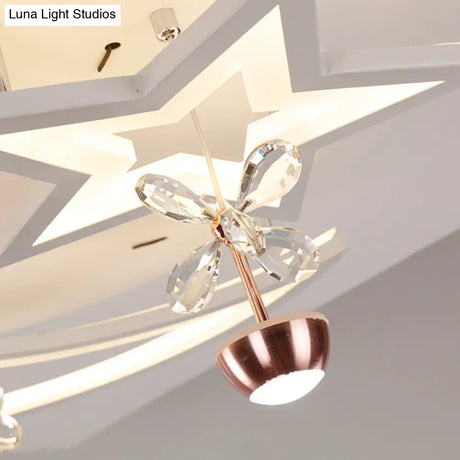 Led Acrylic Flush Ceiling Light - Modern Style White Star Moon Bedroom Lamp In 3 Color Options