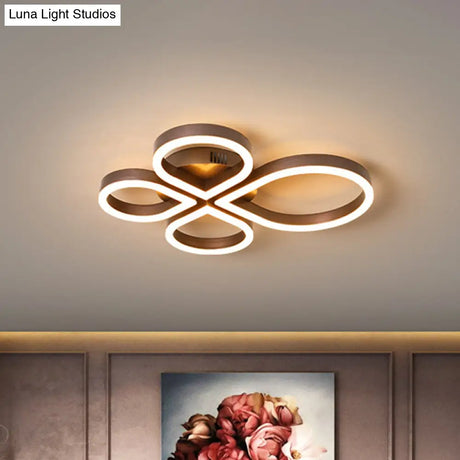 Led Acrylic Flush Mount Lighting Fixture In Warm/White Light Gold/Coffee Flower Design