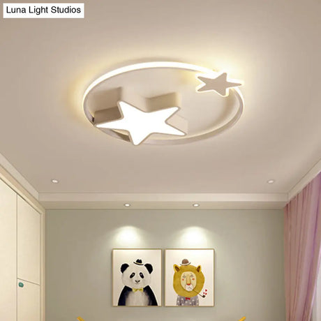 Led Acrylic Star Flush Mount Light - White/Pink Ceiling Fixture For Bedroom