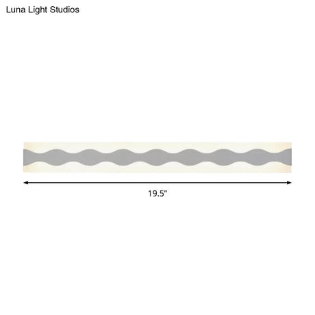 Led Bathroom Vanity Light With Wave Acrylic Shade: 16/19.5 Wide White Wall Sconce In Warm/White