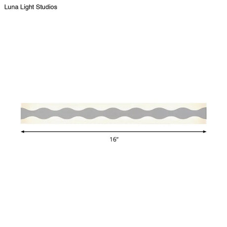 Led Bathroom Vanity Light With Wave Acrylic Shade: 16/19.5 Wide White Wall Sconce In Warm/White