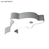 Led Bedroom Ceiling Flush Mount Dolphin Acrylic Shade Light In Cartoon Grey/Blue/Green Finish