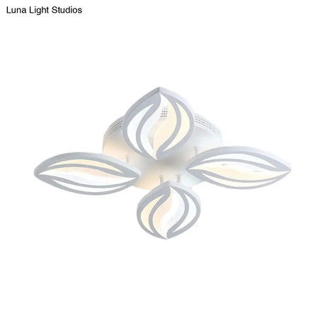 Led Bedroom Ceiling Light - 4/6 Lights Flush Mount Fixture With Leaf Acrylic Shade White