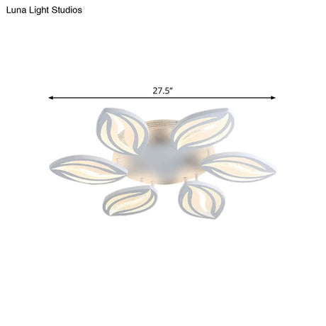 Led Bedroom Ceiling Light - 4/6 Lights Flush Mount Fixture With Leaf Acrylic Shade White