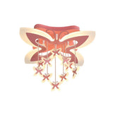 Led Bedroom Flush Light: Pink Ceiling Mounted Fixture With Butterfly Acrylic Shade In Warm/White