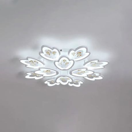 Led Bedroom Flush Light With Leaves Acrylic Shade - 3/5/9 - Light Options White Ceiling Lamp In