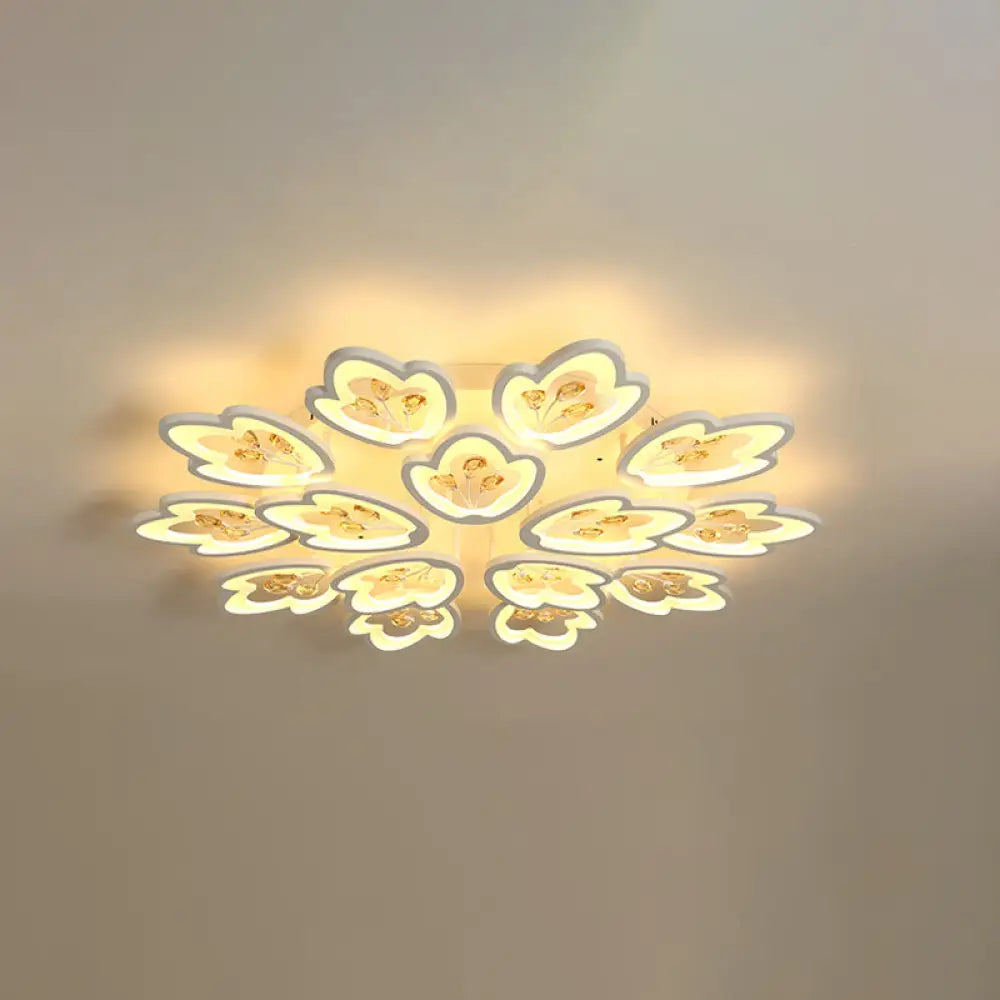 Led Bedroom Flush Light With Leaves Acrylic Shade - 3/5/9 - Light Options White Ceiling Lamp In