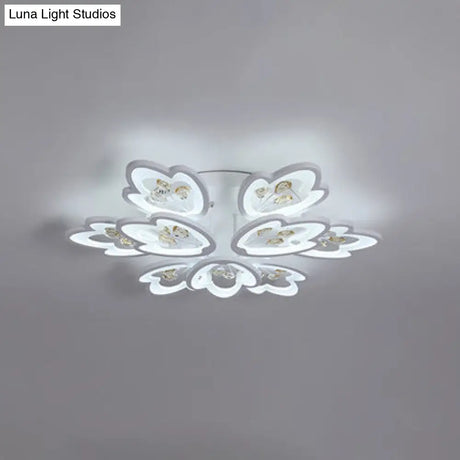 Led Bedroom Flush Light With Leaves Acrylic Shade - 3/5/9 - Light Options White Ceiling Lamp In