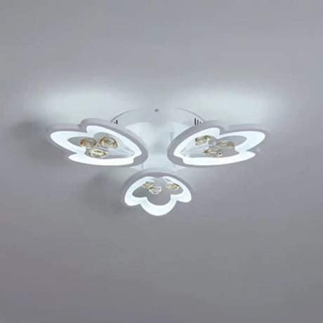 Led Bedroom Flush Light With Leaves Acrylic Shade - 3/5/9 - Light Options White Ceiling Lamp In
