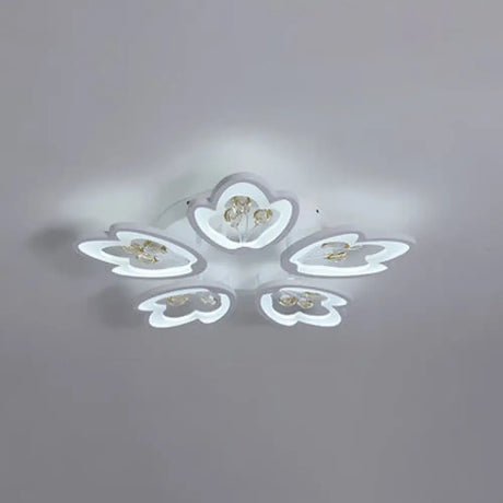Led Bedroom Flush Light With Leaves Acrylic Shade - 3/5/9 - Light Options White Ceiling Lamp In