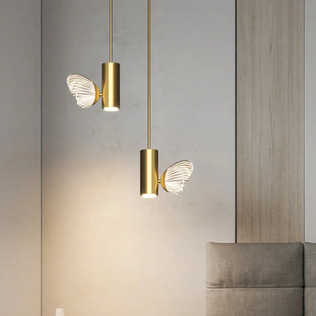 Led Brass Finish Spotlight Pendant Light With Acrylic Shade - Simple Style Twig & Butterfly Design