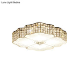 Led Ceiling Flush Light: Contemporary Crystal - Encrusted Shade With Black Flower Design