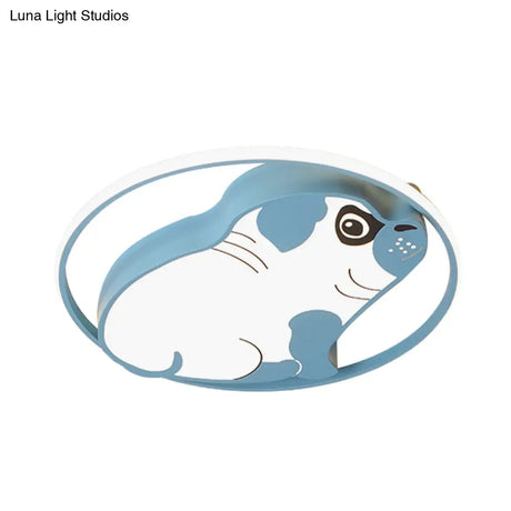Led Ceiling Flush Mount Pink/Blue Dog Shaped Light Fixture With Acrylic Shade In Warm/White -