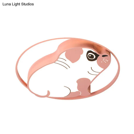 Led Ceiling Flush Mount Pink/Blue Dog Shaped Light Fixture With Acrylic Shade In Warm/White -