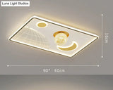 Led Ceiling Lamp Glass Living Room Dining Bedroom Modern Simple Black / Rectangle-S Tri-Color Light