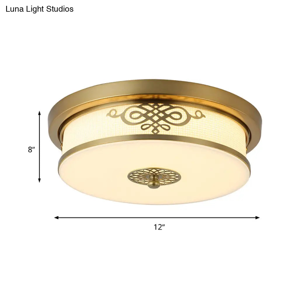 Led Ceiling Light With Brass Finish - Traditional Metallic Round Flushmount In Multiple Sizes