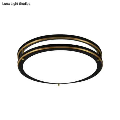 Led Ceiling Mount Drum Flush Light Fixture For Corridor - Black/Brass Finish With Warm/White