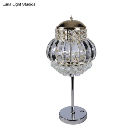 Led Chrome Crystal Globe Table Lamp With Dimmer - Modern Style Clear/Champagne